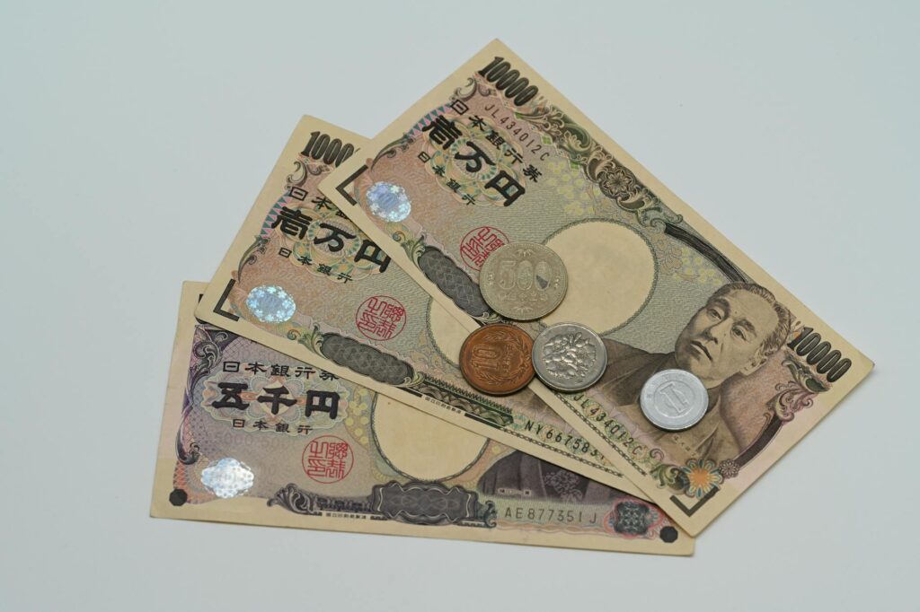 japanese currency yen banknotes and coins